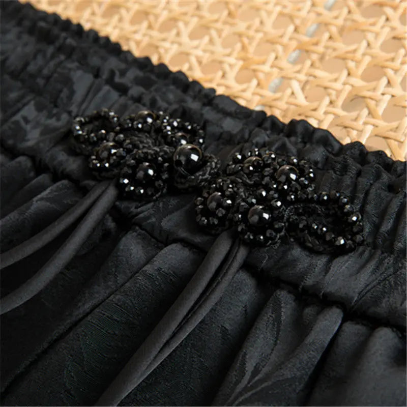 Black Vintage Elastic High Waist Lace Up Wide Leg Loose Women's Pants Korean Fashion Full-Length Pants For Women Spring