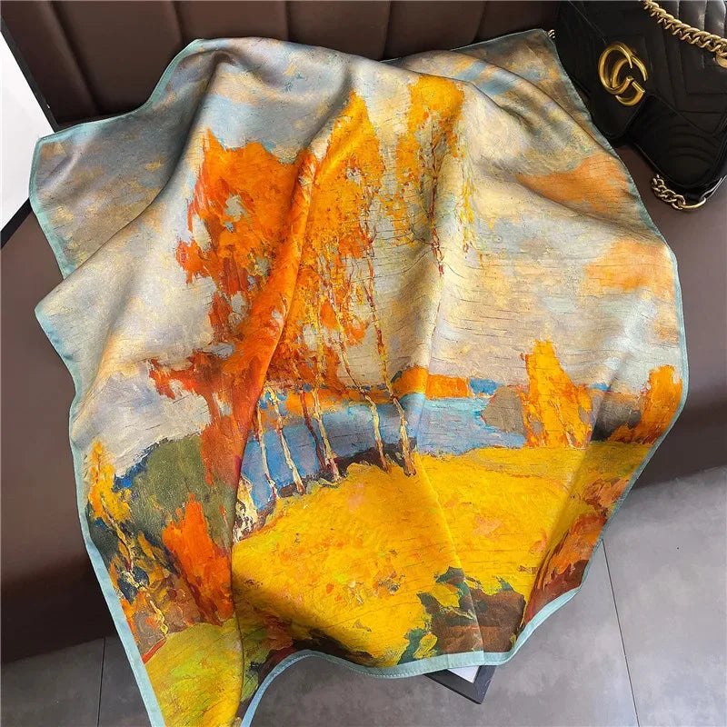 Square 100% Real Silk Scarf Women Bufanda Shawls Wraps for Lady Neckerchief Natural Foulard Femme Bandana Scarves Pashmina 2023 18212 68x68cm