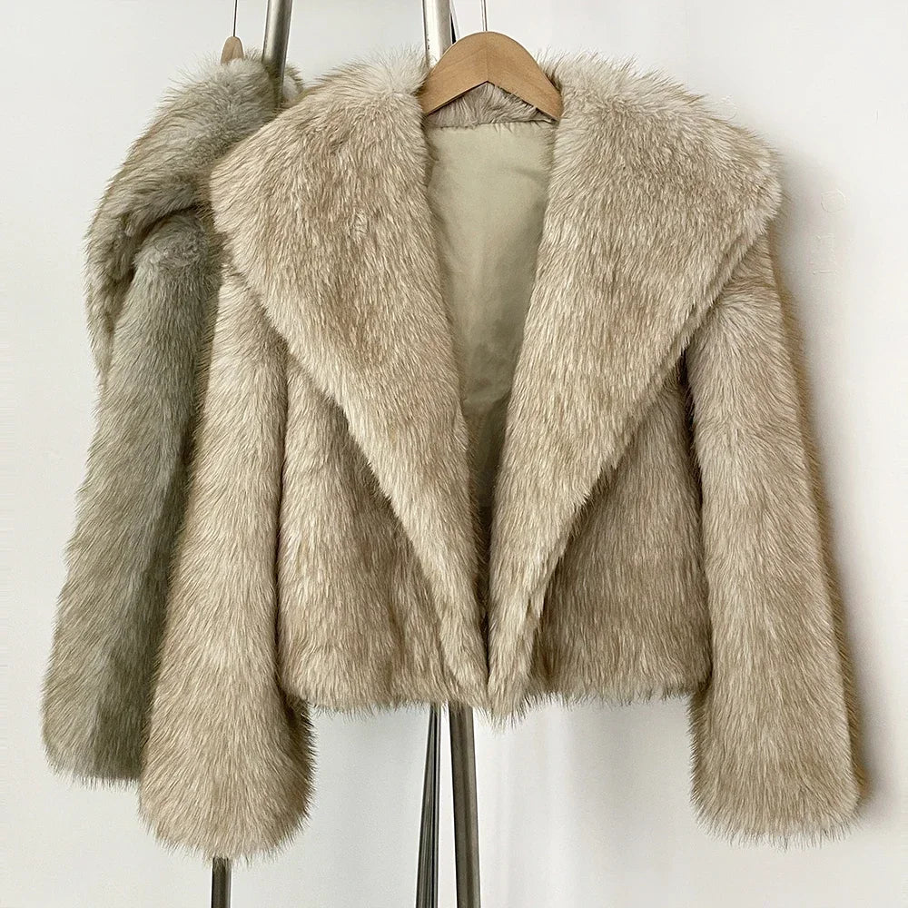 OFTBUY Women's Fur Coat and Eco Fur Coat for Women New in Faux Fur Jacket Female High Quality Women's Clothing Jacket with Fur Gray two-tone