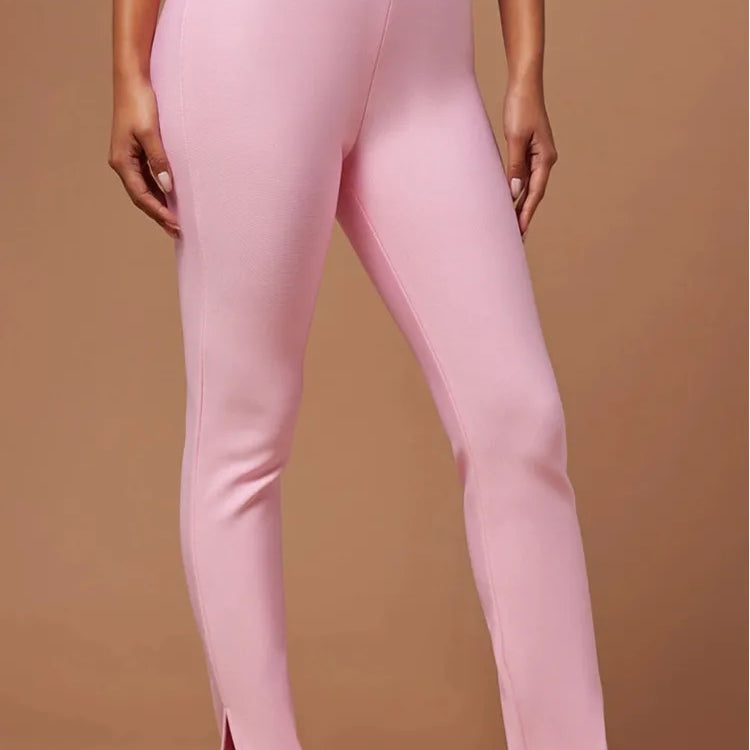 Women Luxury Sexy Mesh Crystal Beading Pink Two Piece Pants Bandage Set 2023 Celebrity Designer Fashion Women's Set