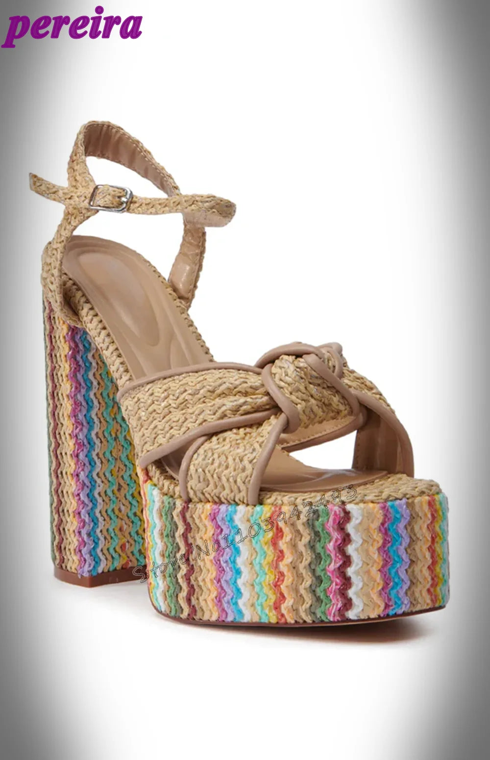 Rainbow Striped Platform Espadrille Wedge Sandals with Ankle Strap Ladies Bohemian Summer Beach Wedding Party Shoes Breathable W