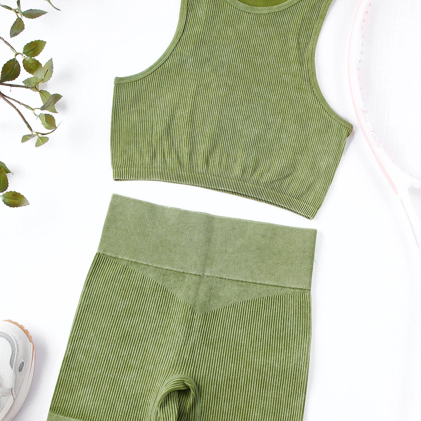 SALSPOR Wash Fitness Summer Sport Outfit for Woman High Waist Stretch Yoga Gym Set Women Activewear Running Outdoors Shorts Sets Green