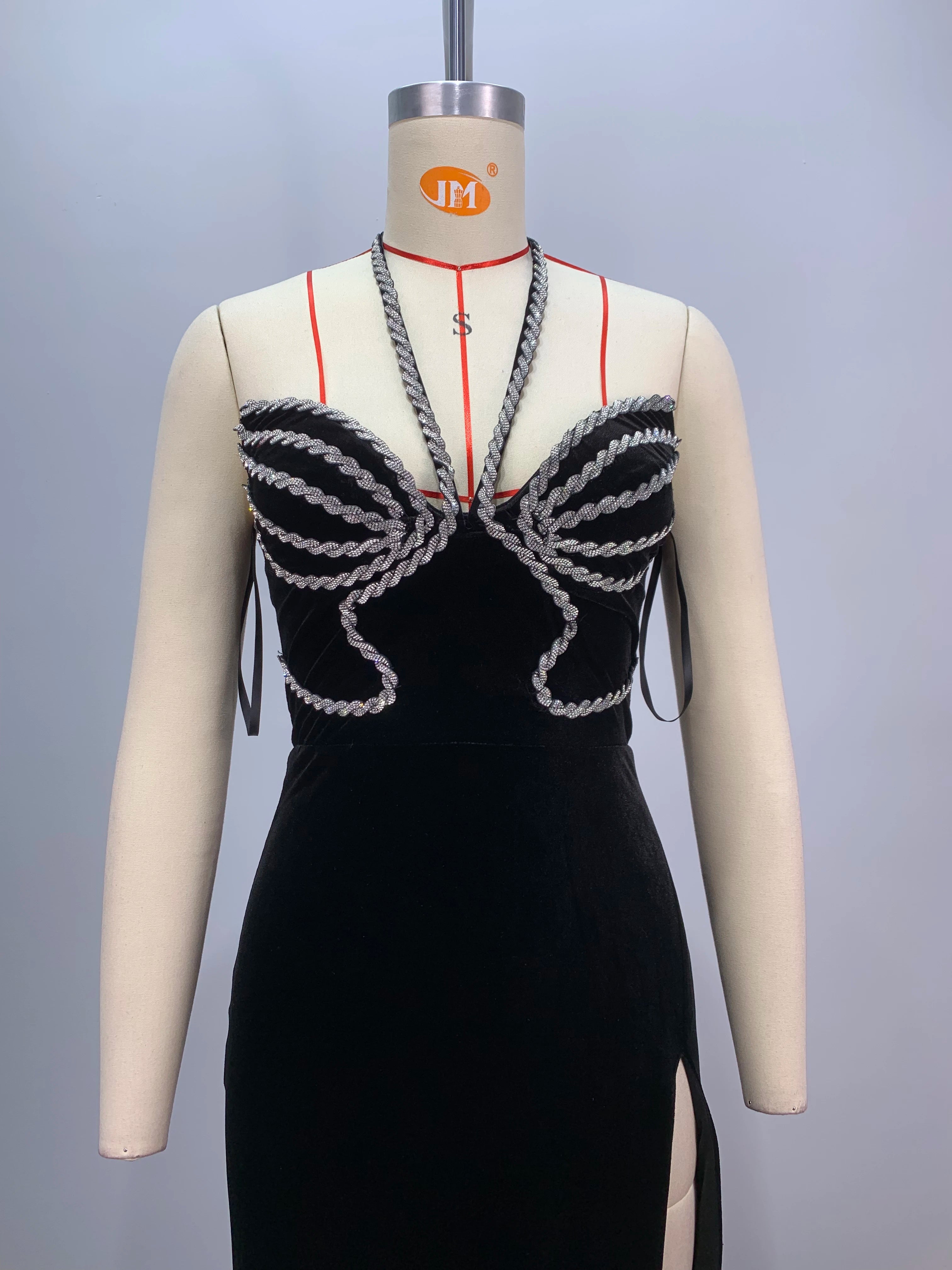 Top Women Sexy Halter Off the Shoulder Shinning Crystal Velvet Bodycon Long Dress High Split Fashion Evening Party Dress