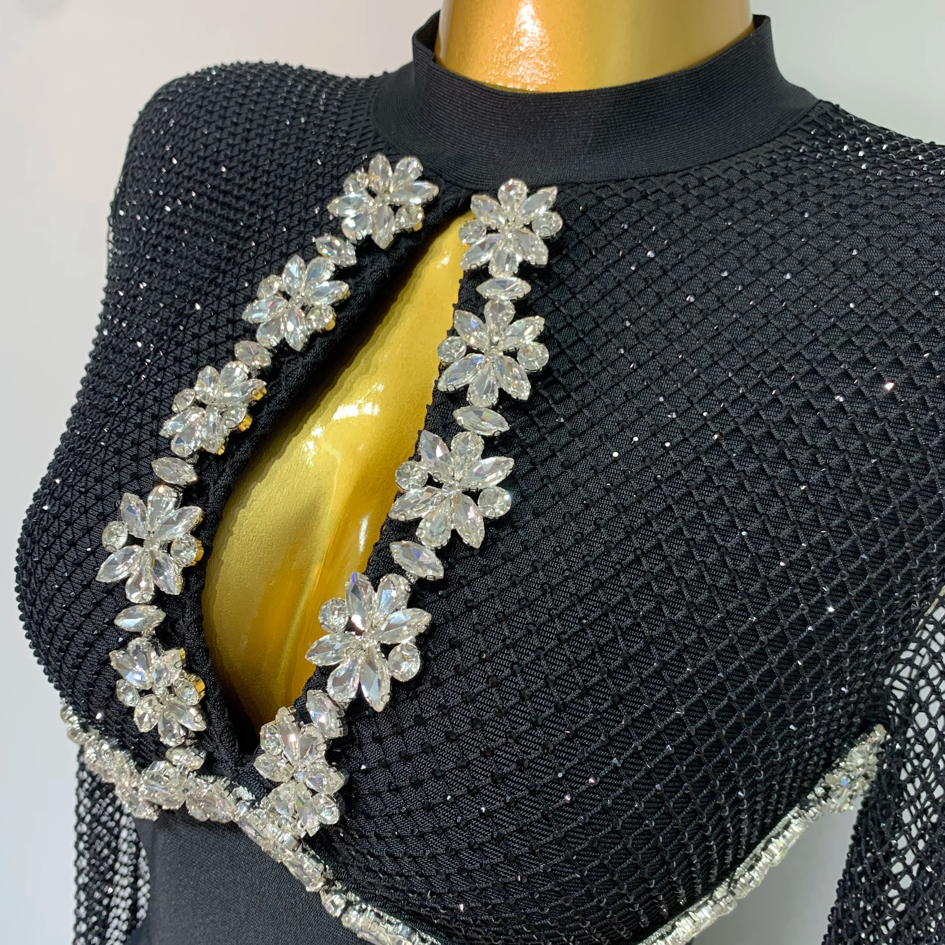 Women Sexy Long Sleeve Beading Black Maxi Long Bandage Dresses Birthday Party Celebrity Elegant Knitted Bodycon Club Dress