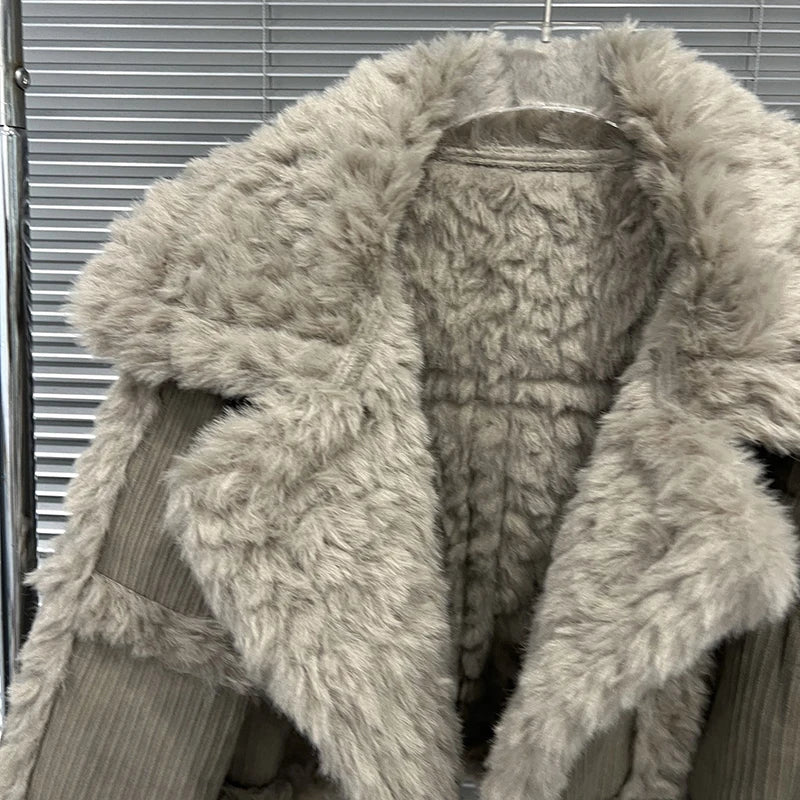 Autumn Winter New Style Corduroy Lapel Loose Fur Coat For Women Patchwork High Waist Shorts Skirt Female 11A07636