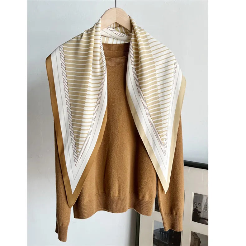 135cm Twill Silk Scarf Women Bandana Scarf Design Kerchief Scarves For Ladies Fashion Shawl Echarpe black