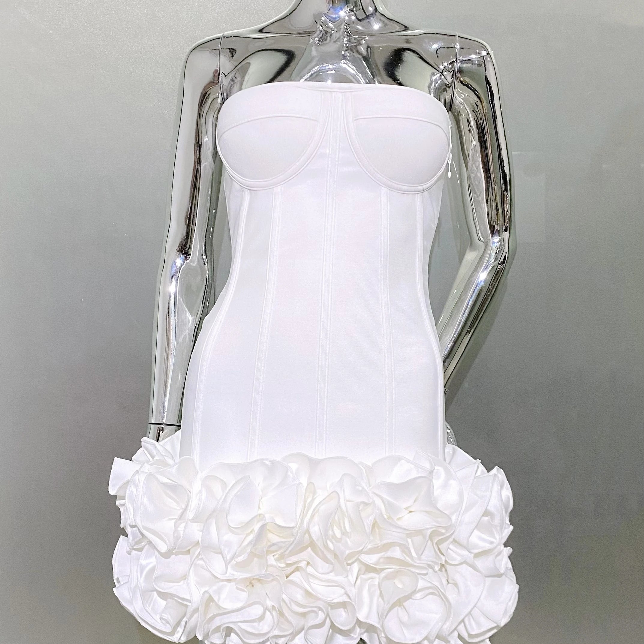 Red Color Women Sexy Strapless Ball Gown Mini Dress Celebrity Red Carpet Fashion Evening Party Celebrate Dress Wholesale WHITE