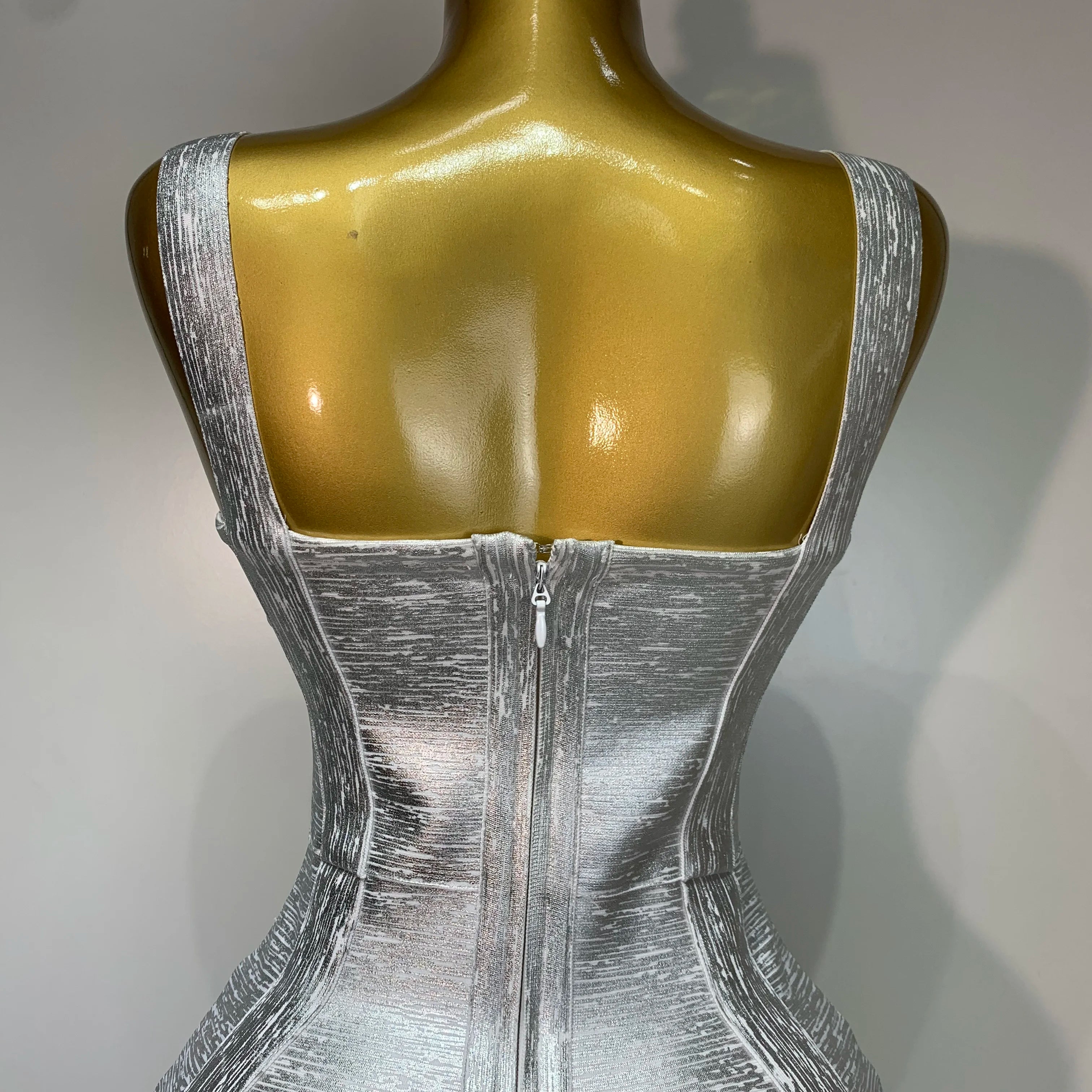 Women Sleeveless Bodycon Bandage Dress Celebrity Elegant Silver Gold Cocktail Party Birthday Dress Vestidos