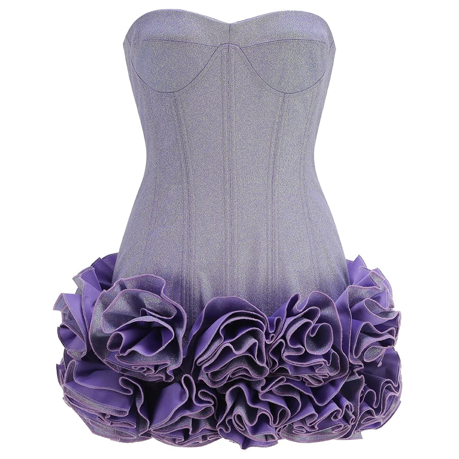 Christmas Dress Strapless Backless Red Structured Floral Embellished Mini Length Bodycon Celebrity Party Cocktail Dress light purple