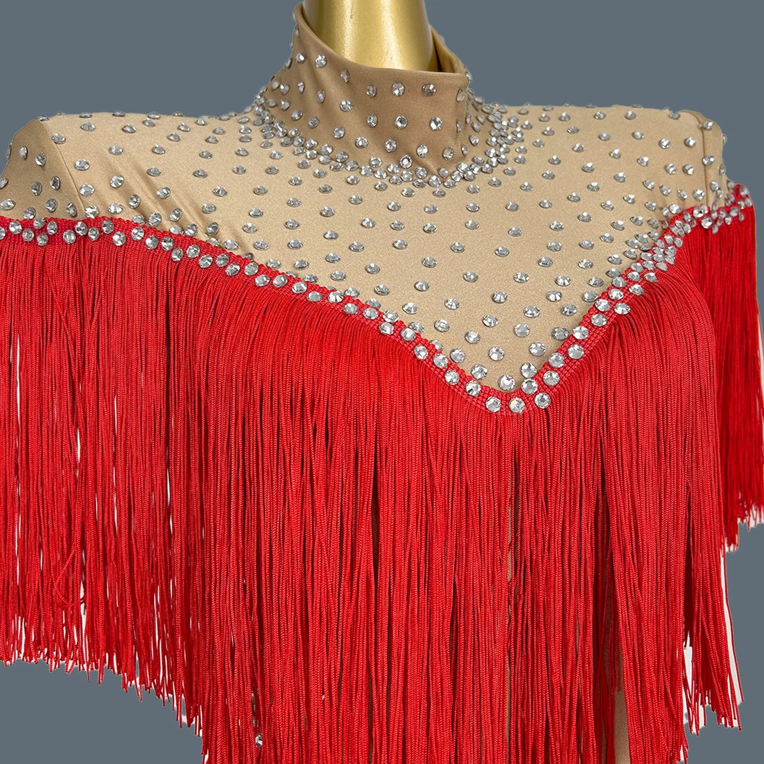 Nightclub Show Stage Performance Costume Rhinestone Red Tassel Bodysuit Women's Sexy Dance Leotard Dance Troupe Outfit Caizhuang