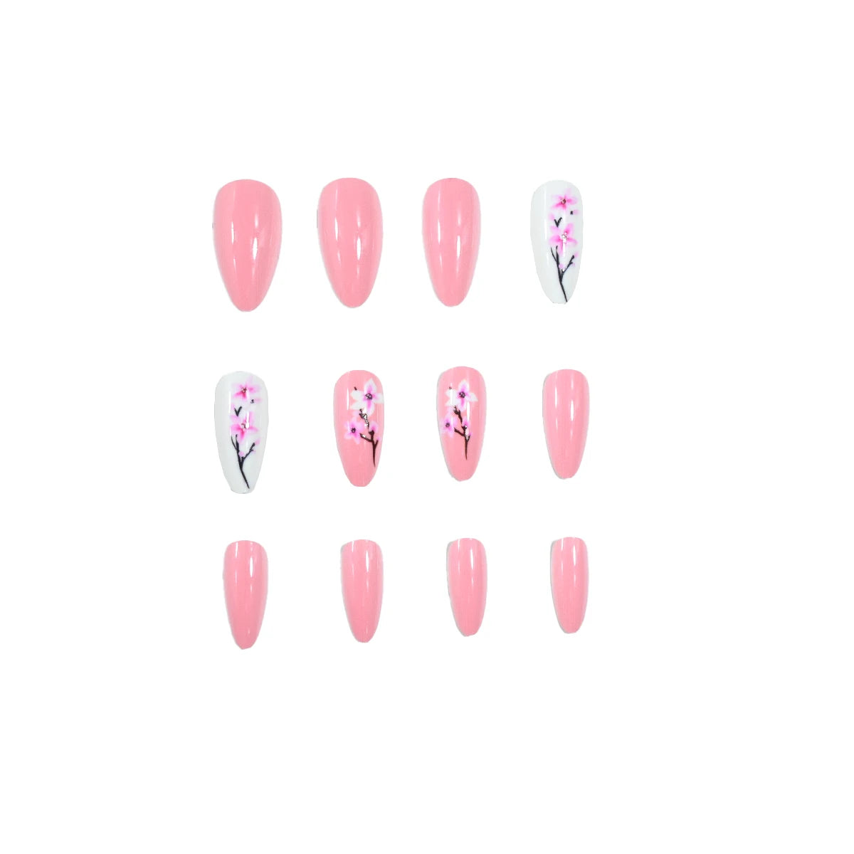 Upgrade your nail styling 24pcs medium length almond shape pink fresh floret wear nail manicure press nail piece & 1 rub strip &