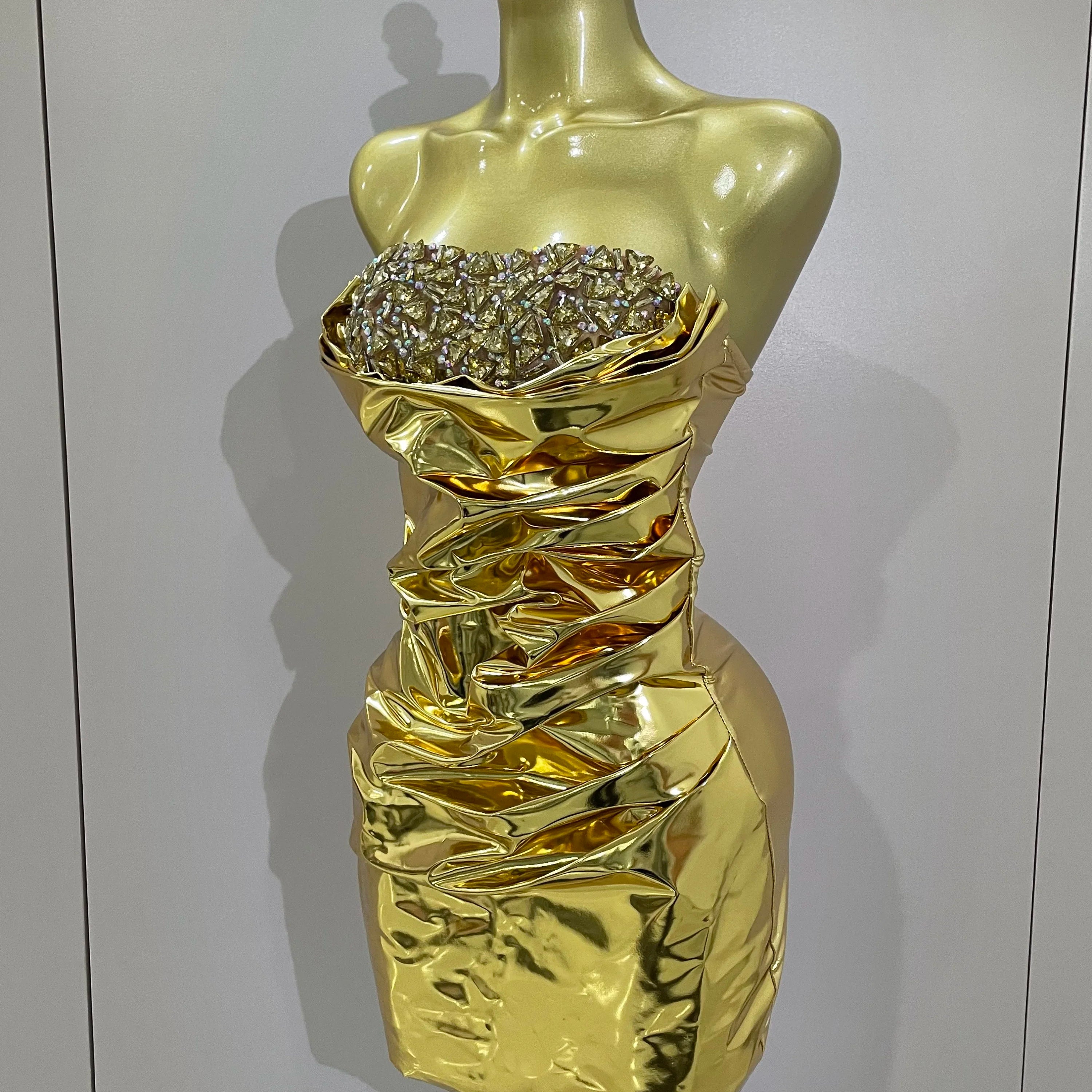 2025 New Sparkly Diamonds Crystal Sexy Mesh See Through Bodycon Mini Dress Women Birthday Party Celebrate Performance Costume