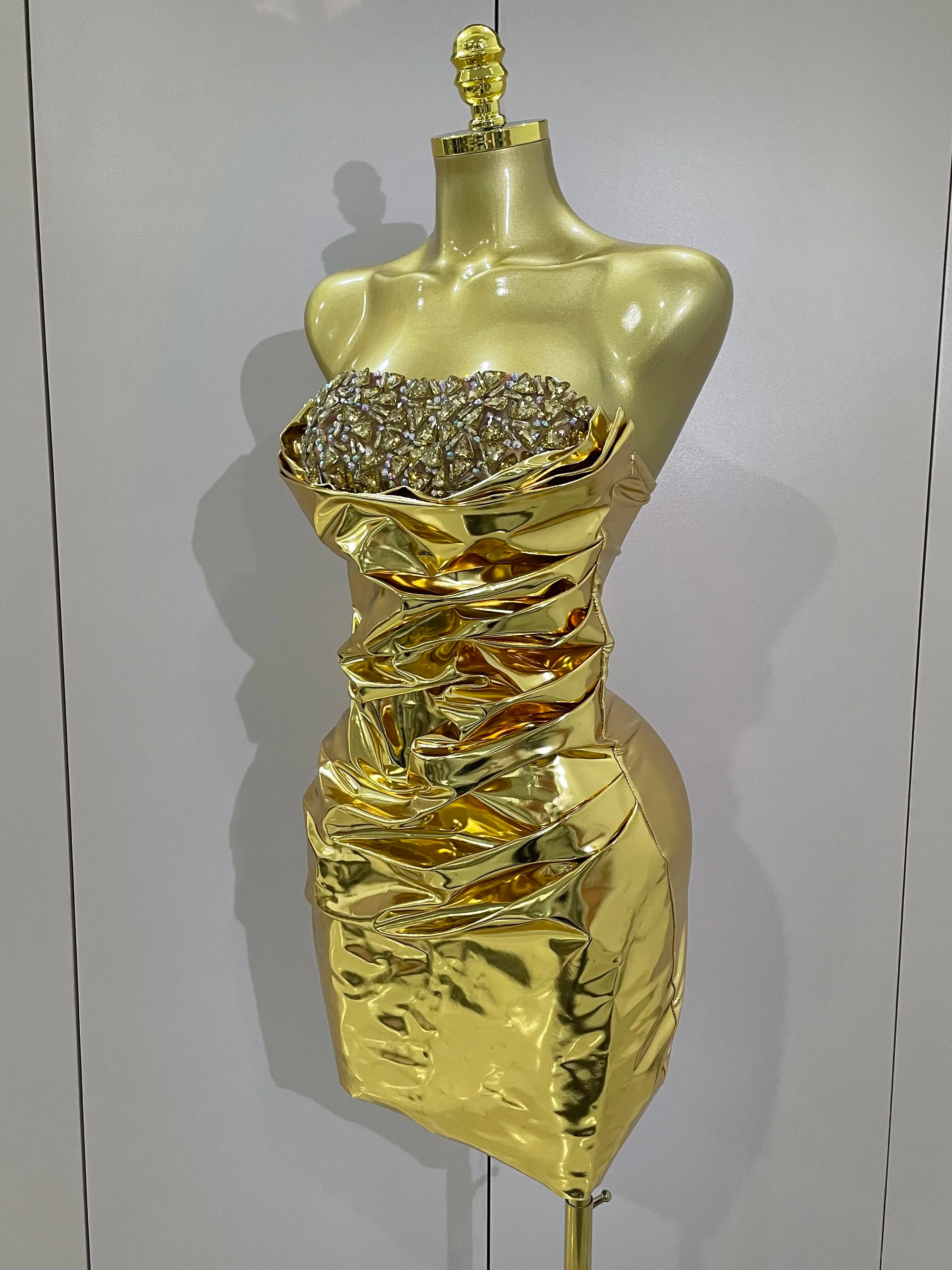 2025 New Sparkly Diamonds Crystal Sexy Mesh See Through Bodycon Mini Dress Women Birthday Party Celebrate Performance Costume