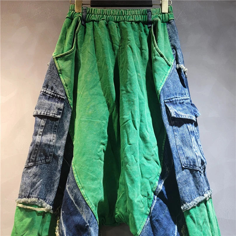 Autumn New Fashion Vintage Denim Fashion Set For Women Loose Long Sleeve Jacket Elastic Waist Wide-Leg Pants 1A07534