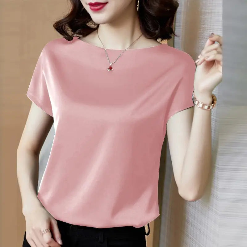 ZANZEA Summer Fashion Blouse Elegant Short Sleeve Satin Shirt Women Stylish OL Work Shirt Female Party Blusas Tunic Chemise Pink