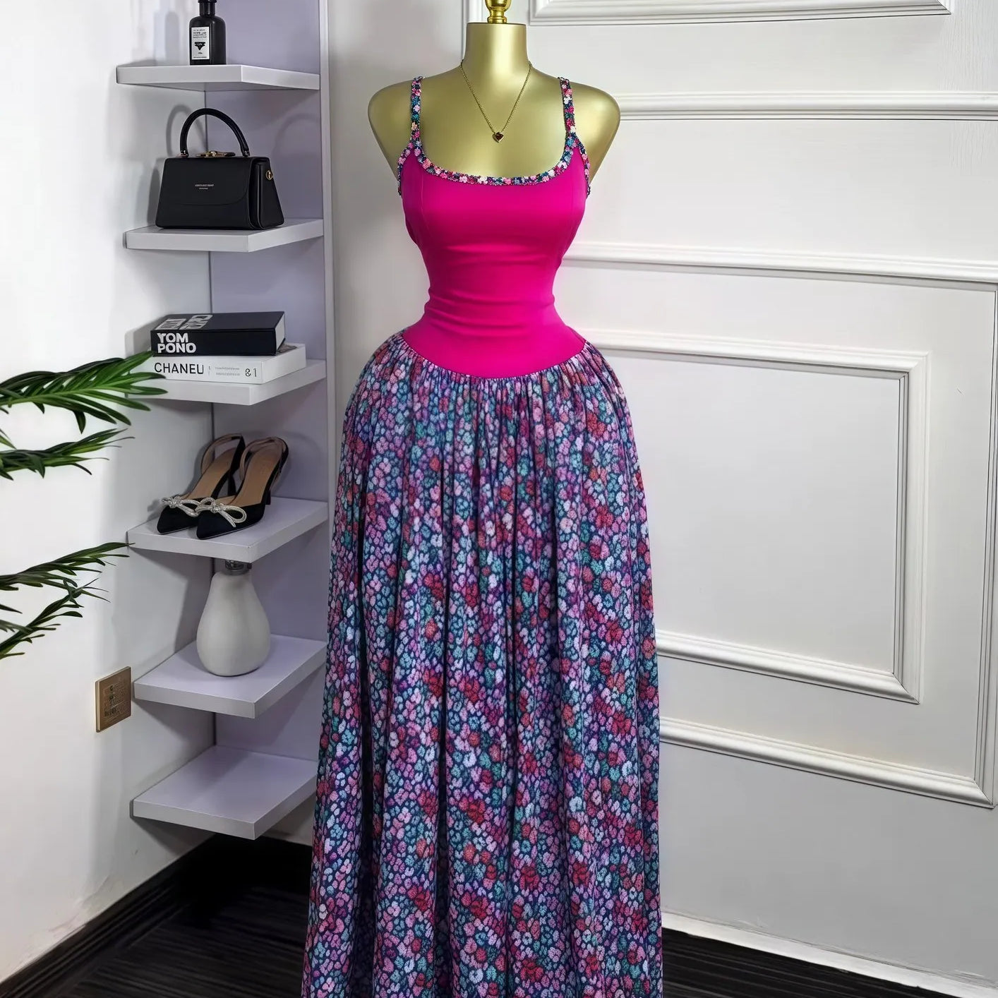 CM.YAYA Women Floral Printed Patchwork Strap Tank Maxi Long Dress 2025 Summer Beach Birthday Sexy Club Party Evening Dresses