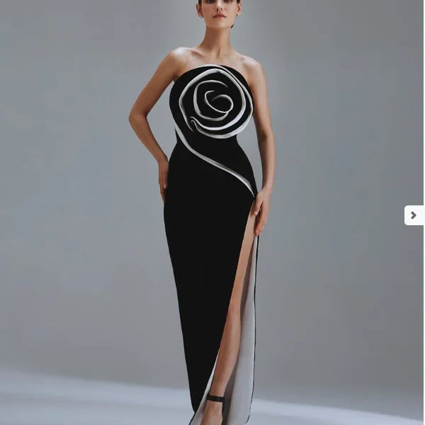 Black Color Women Sexy Off the Shoulder Big Florals Bodycon Badnage Long Dress Celebrate Birthday Party Homecoming Dress black