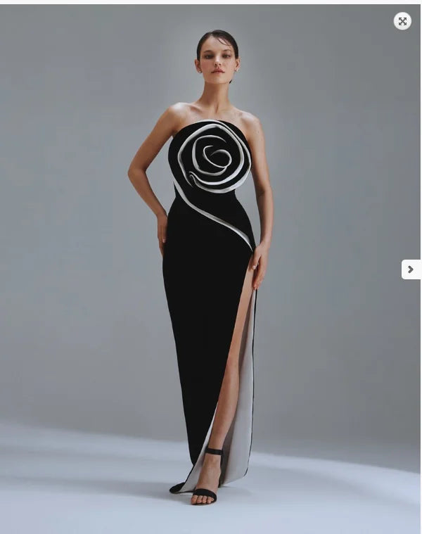 Black Color Women Sexy Off the Shoulder Big Florals Bodycon Badnage Long Dress Celebrate Birthday Party Homecoming Dress black