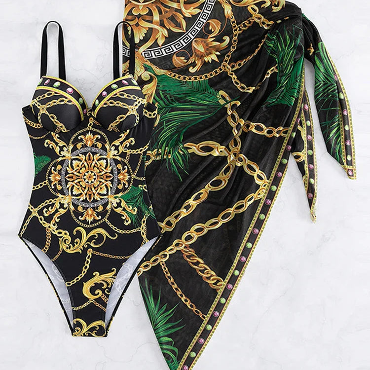 VigoBeviya Sexy Print Strapped 2 Piece Swimwear Women Strapped Push UP One Piece Swimsuit Monokini Backless Bathing Suit