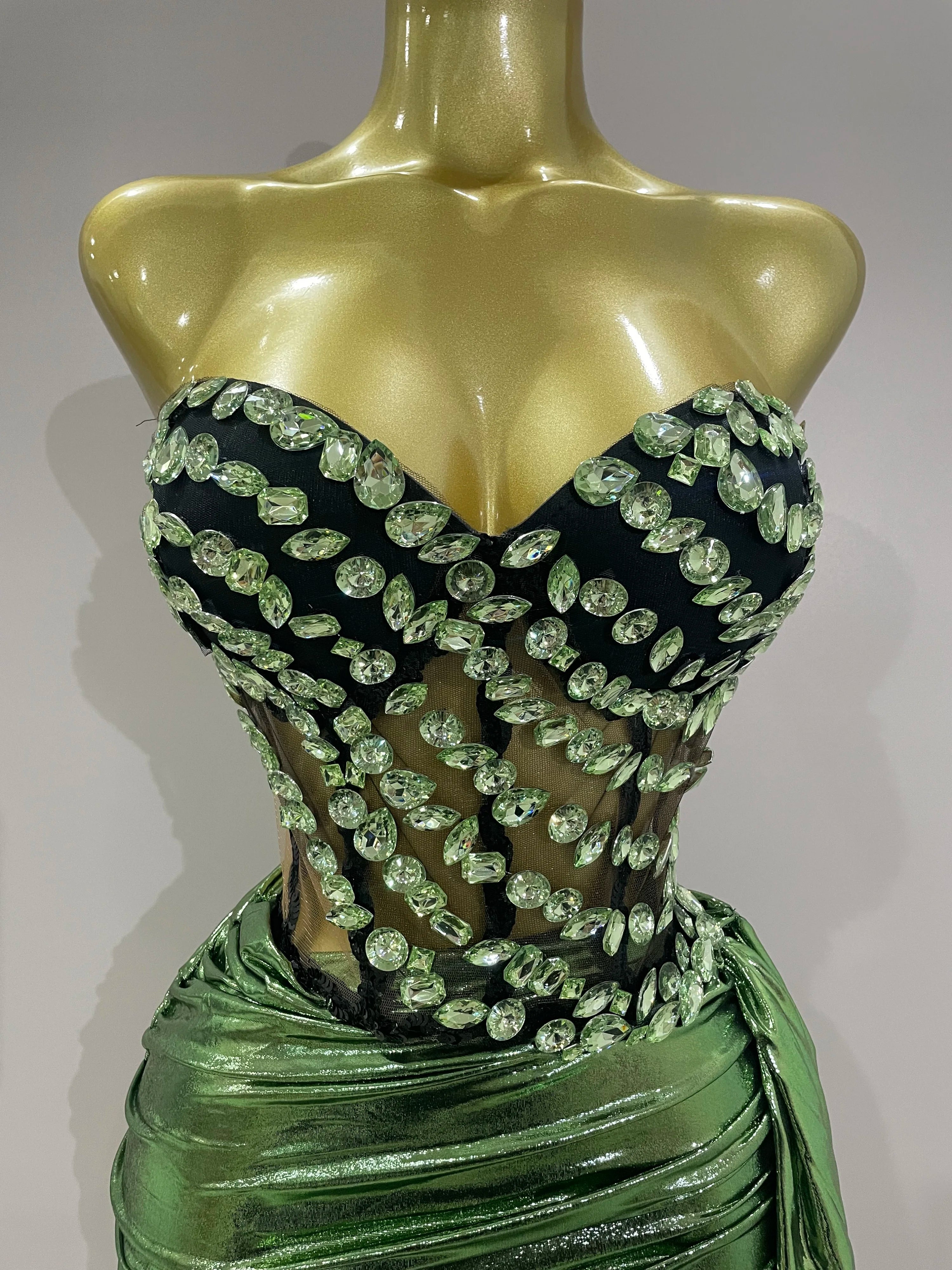 Sparkly Red Diamonds Two Piece Set Sexy Strapless Backless Women Outfit Evening Party Nightclub Stage Performance Dance Costume