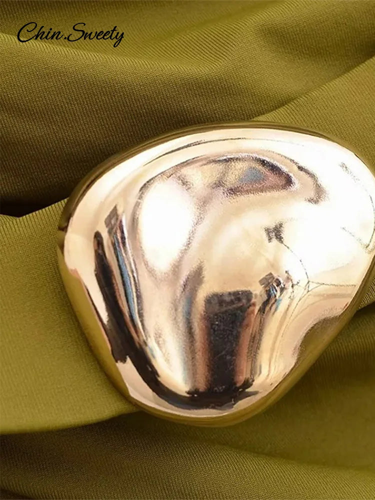 Sexy One-shoulder Pleat Short Dress Women Solid Skew-collar Metal Button Hip-package Dresses 2025 Summer Party Club Vestidos