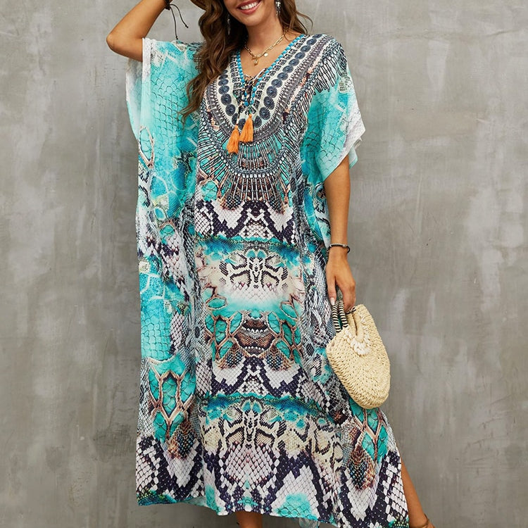 Plus Size Beach Cover Up Robe Plage Pareo Long Dress Summer Beachwear Swimsuit Cover Up Tunic For Beach Kaftan Dress Color 27 One Size