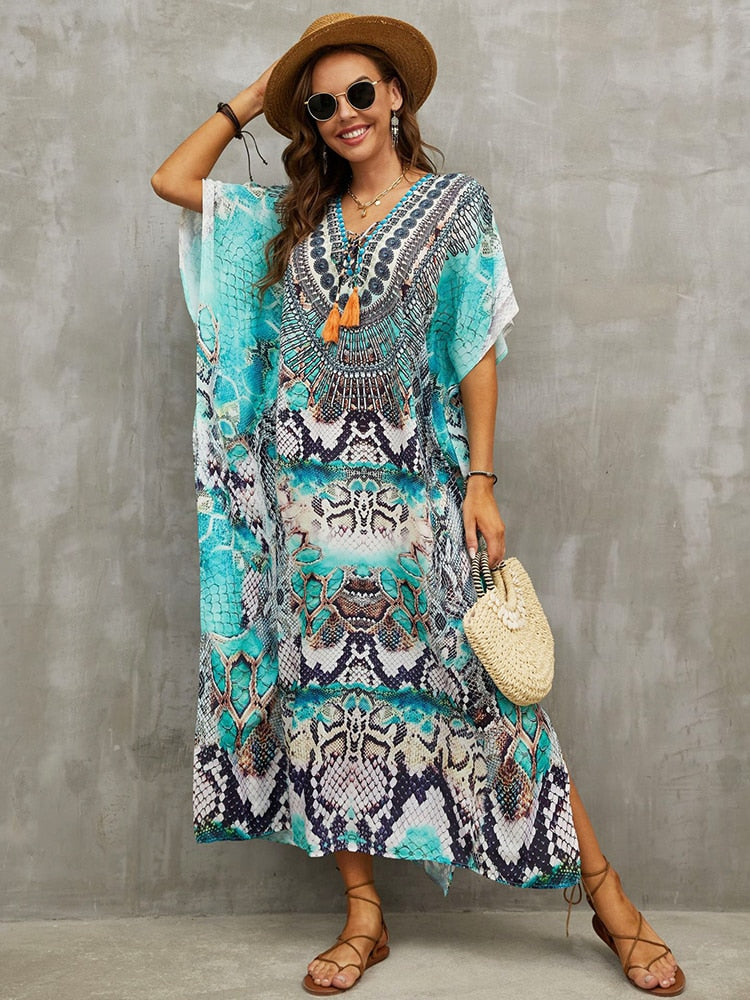 Plus Size Beach Cover Up Robe Plage Pareo Long Dress Summer Beachwear Swimsuit Cover Up Tunic For Beach Kaftan Dress Color 27 One Size