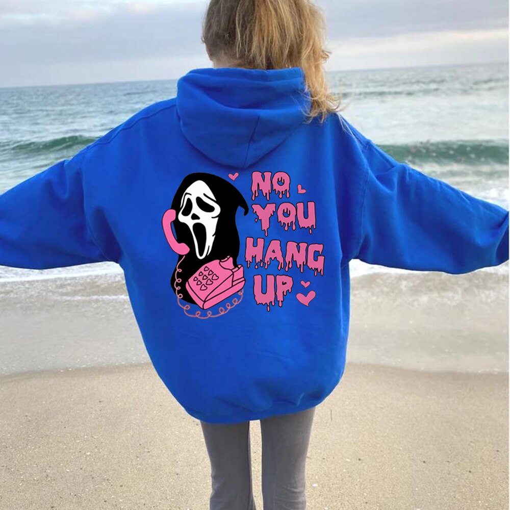 Scream No You Hang Up Crewneck Sweatshirt Ghostface Hoodies Scream Ghost Hooded Sweatshirts Scream Movie Halloween Pullover