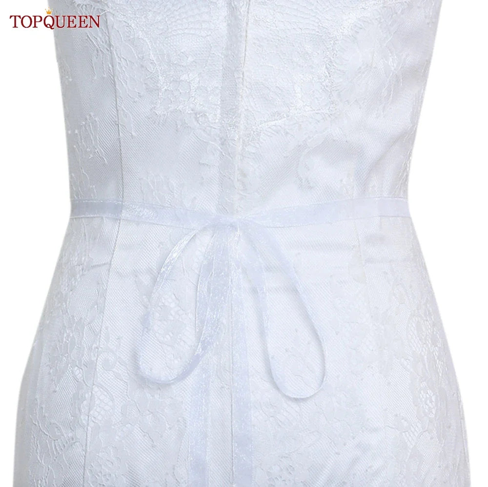 TOPQUEEN New Style Bridal Belt Silver Fancy Rhinestone Women Wedding Dress Accessories Satin Ribbon Belt S51 Organza White