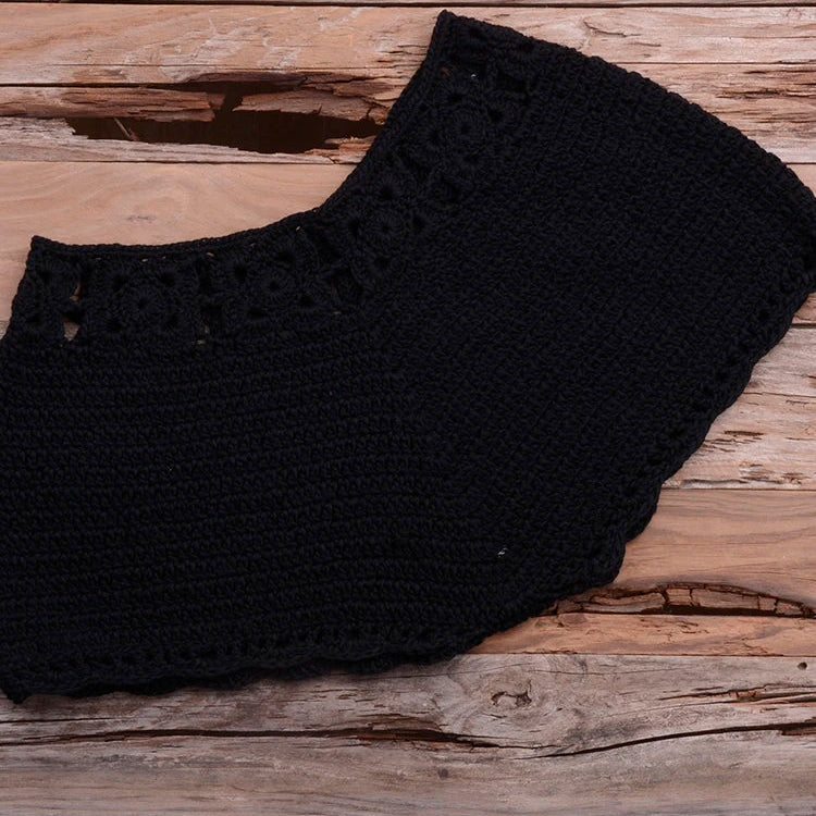 Bikini 2022 knitting Swimsuit Crochet Bikini Bohemia Style Off Shoulder High Neck Bathing Beach Bikinis Handmade Crochet Bikini Black Bottom