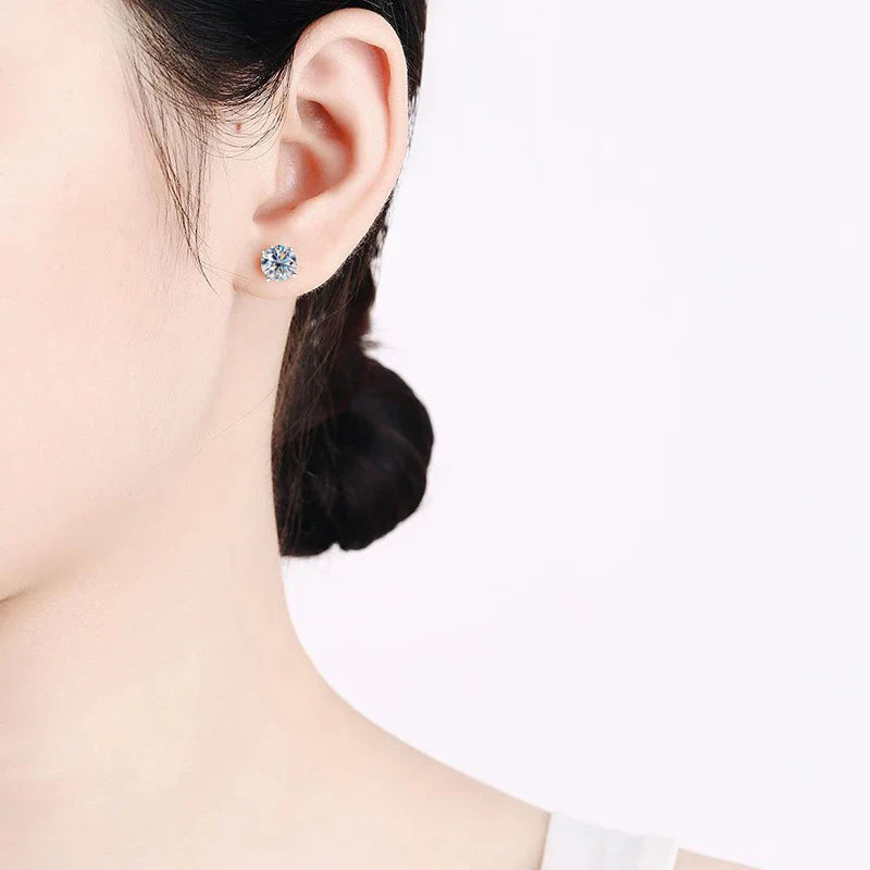 JOIAS HOME Silver 925 Moissanite Three Claw Jewel Earrings For Women, Fashionable And Elegant Commemorative Gift Birthday Gift