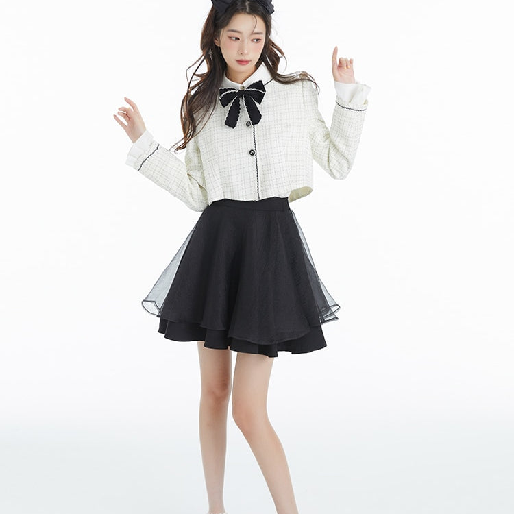 Spring Elegant Vintage 2 Piece Dress Set Women Sweet Blazers Suits Y2k Crop Tops + Mini Skirt Female Korea Fashion Clothing