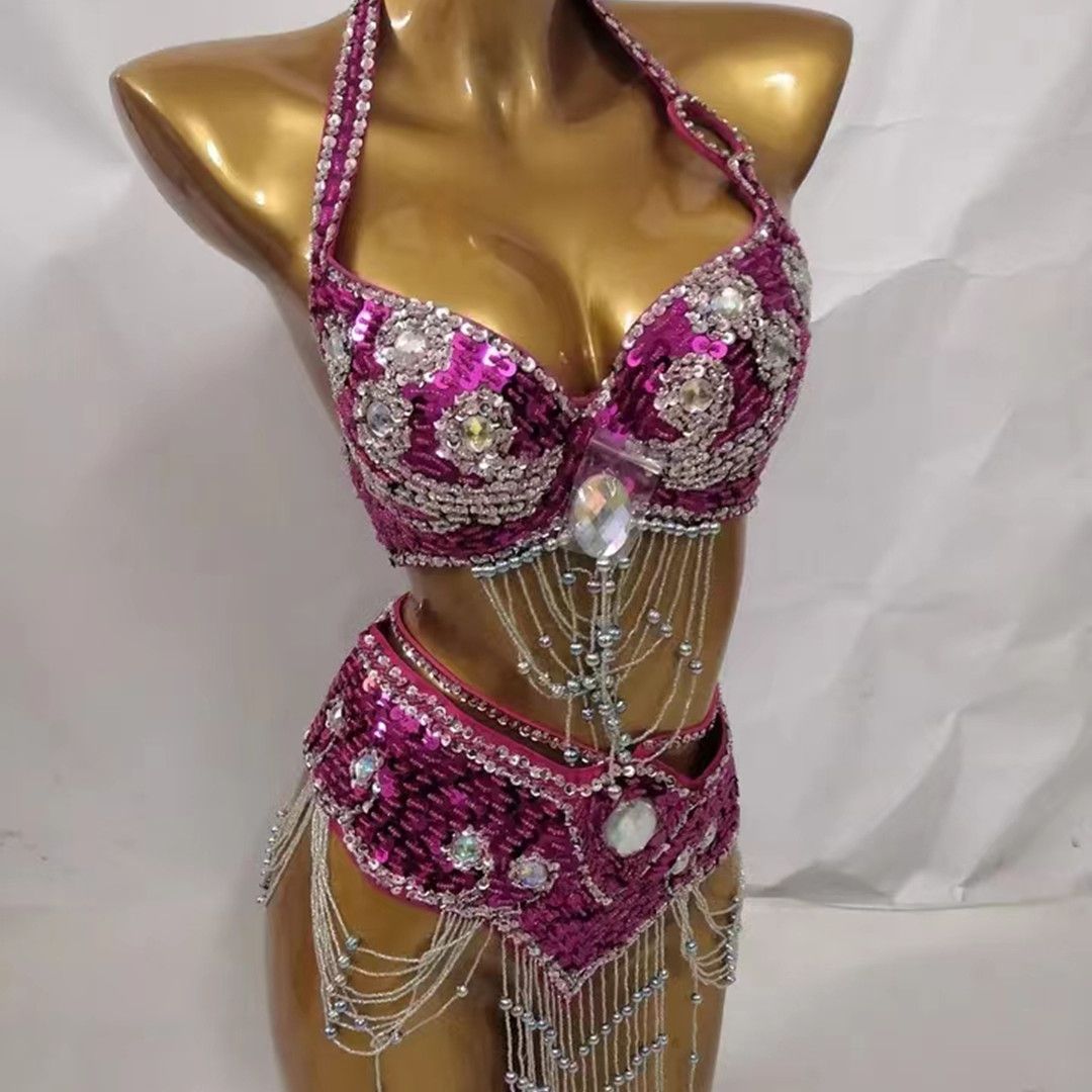 Pink sexy high-end grand full diamond bikini women's dance clothing Pink