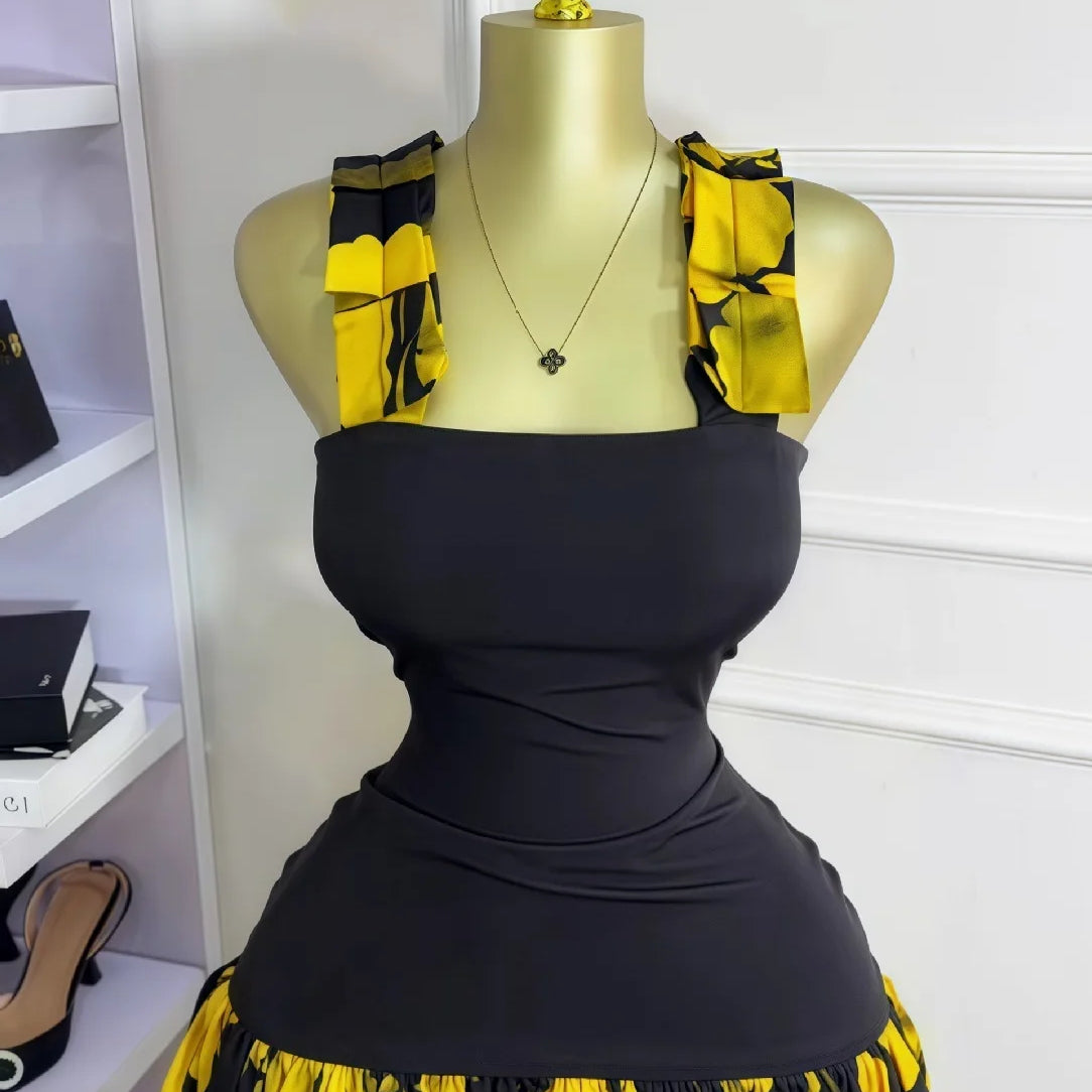 Women Tie Dye Printed Patchwork Sleeveless Big Swing Bodycon Mid Mini Dress 2025 Vacation Sexy Party Evening Dresses