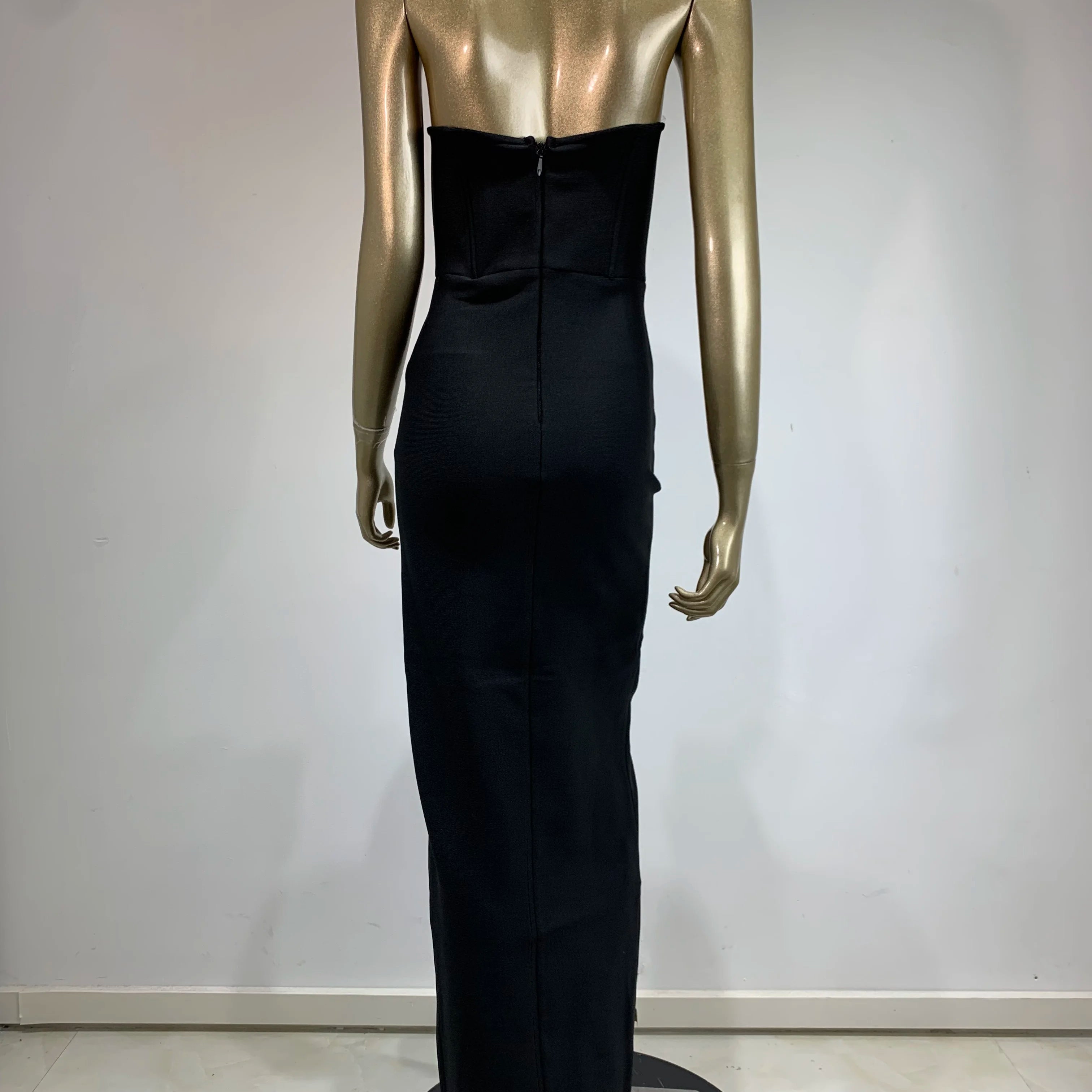 Women Celebrity Sexy Strapless Backless Diamonds Black Maxi Long Bodycon Bandage Dress 2024 Elegant Evening Club Party Outfit