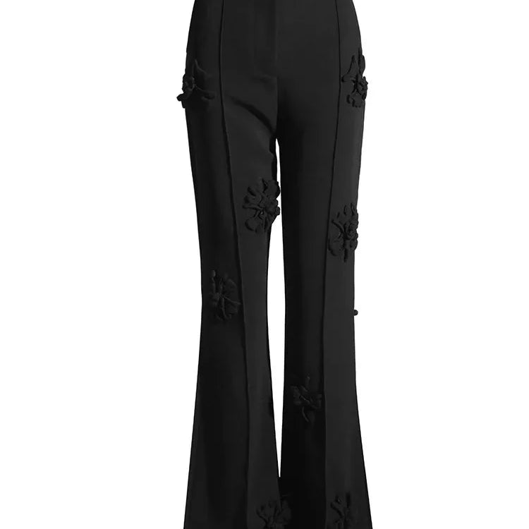 Solid Patchwork Appliques Two Piece Sets For Women Lapel Long Sleeve Coat High Waist Pant Chic Set Female Clothing