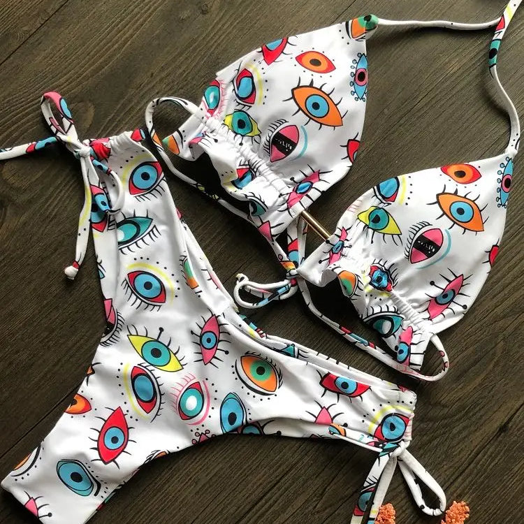 2022 Women Swimwear Female Swimsuit Sexy Bikini Swimwear Print Flower Bikinis Set Biquini Brazilian Beach Wear Bandage Bikinis