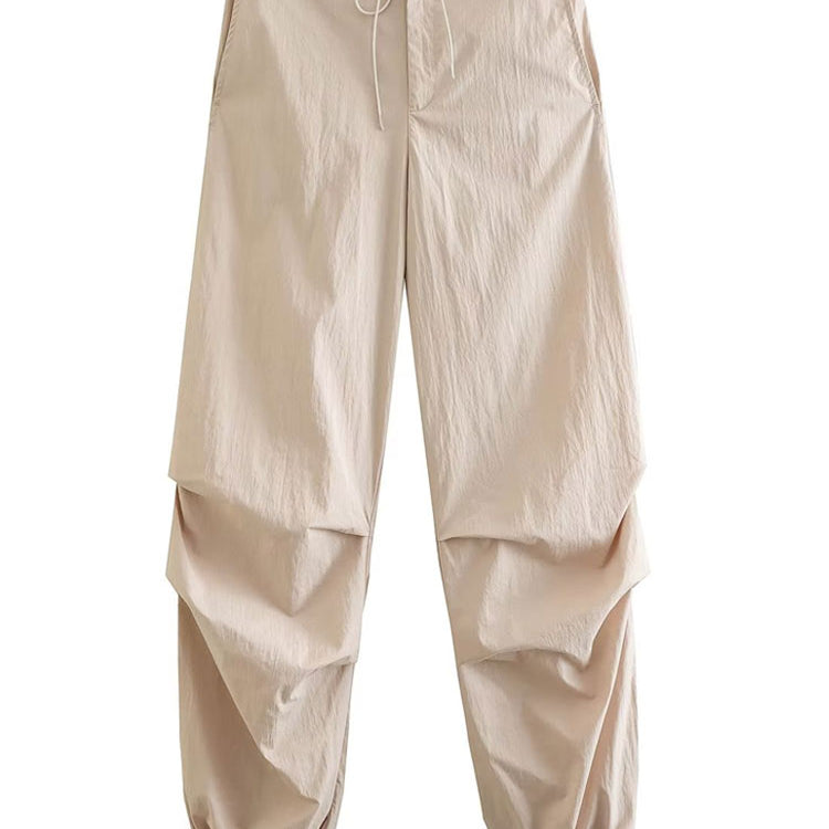 TRAF Women Fashion Side Pockets Pleats Knee Jogging Pants Vintage High Elastic Waist With Drawstring Female Trousers Mujer as picture 6