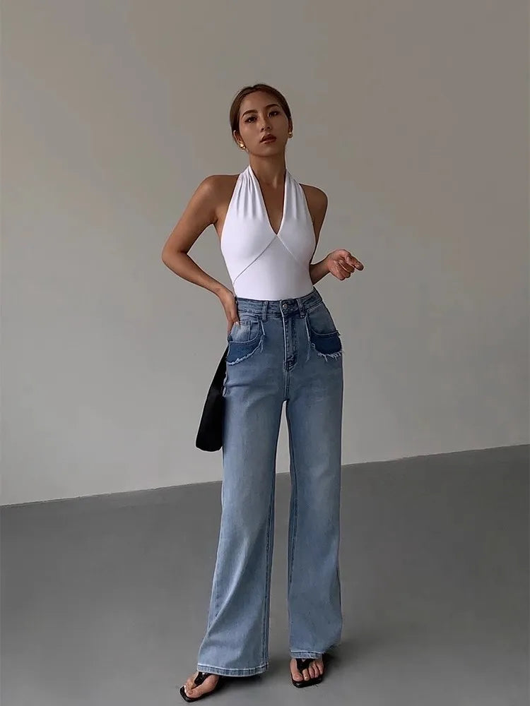 Black Spicy Girl Deep V-Neck Top For Women'S Summer Design With Hanging Neck And Strap, Open Back Sleeveless Top WHITE