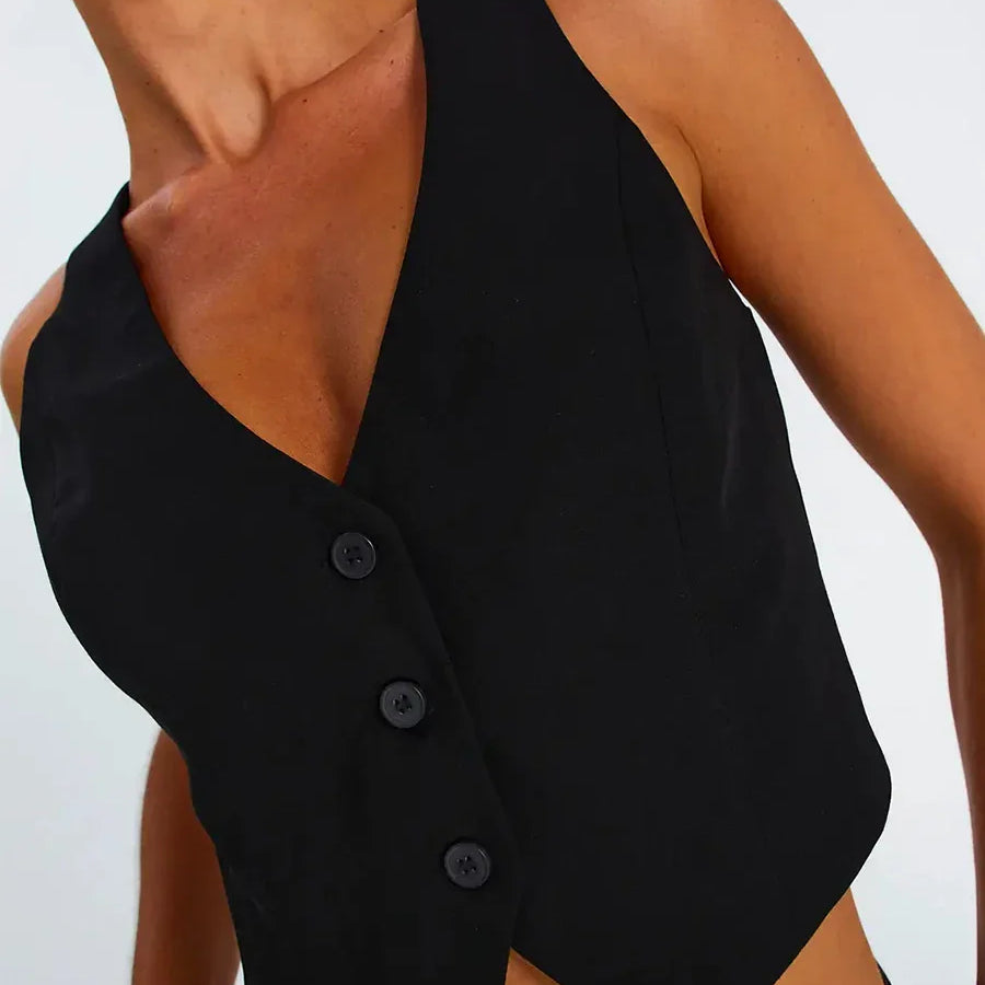 Women Vest Sleeveless V Neck Button Vest Solid Color Outwear Gilet for Casual Daily