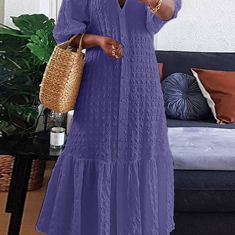 Plus Size 5XL VONDA Women Shirt Dress 2024 Summer Sexy V Neck Buttons Half Sleeve Long Maxi Vestidos Bohemian Elegant Party Robe