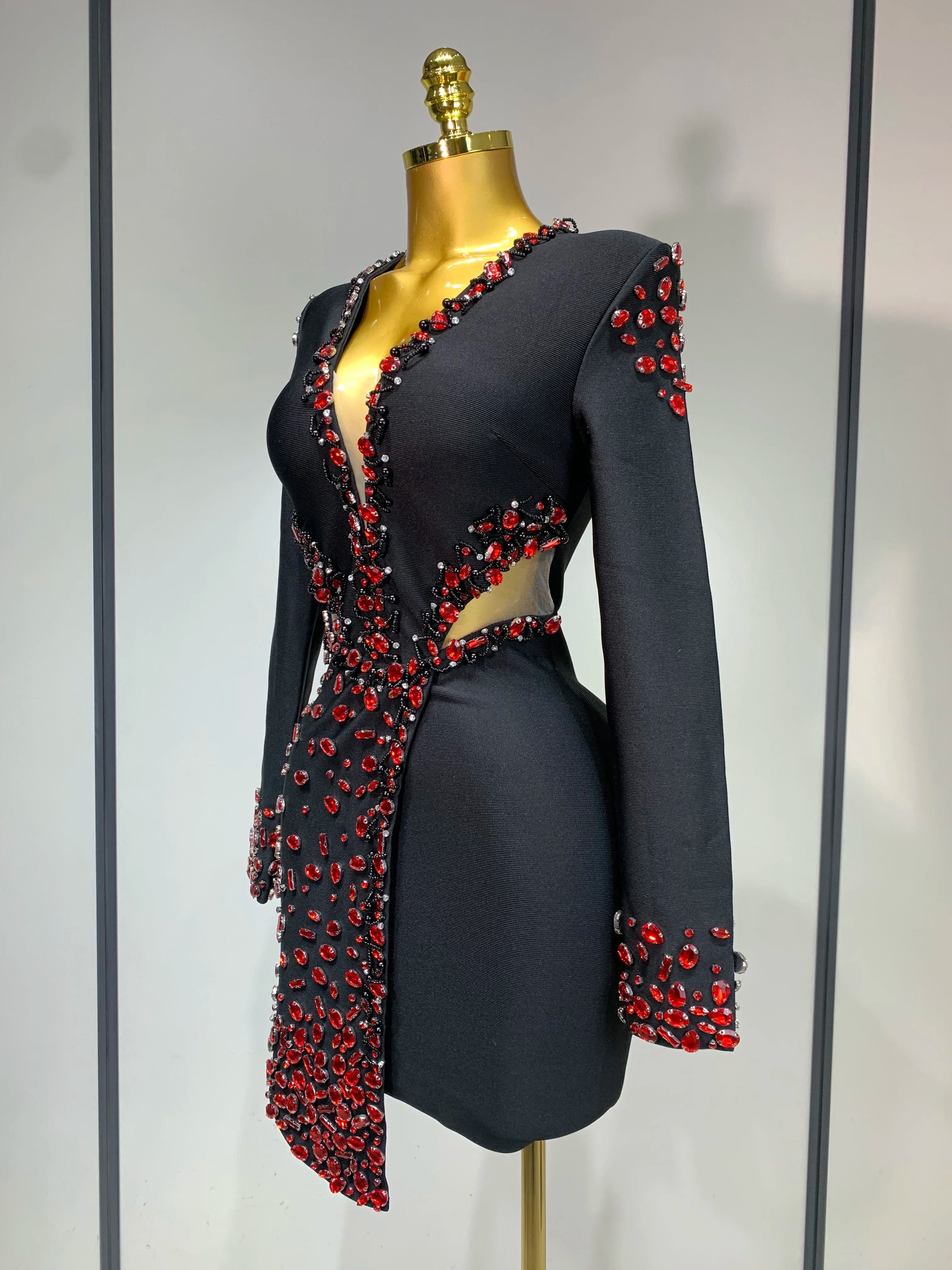 Luxury Birthday Women Celebrity Sexy Long Sleeve V Neck Rhinestone Black Bandage Dress 2025 Elegant Evening Club Party Dresses