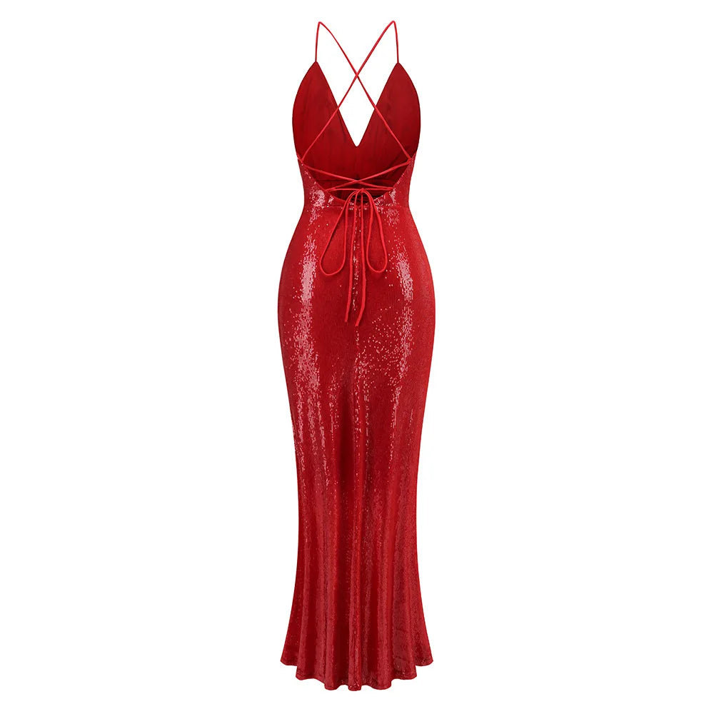 2015 New Shinning Sequins Women Sleeveless Sexy Backless Bodycon Long Dress Celebrate Evening Party Cocktail Outfit