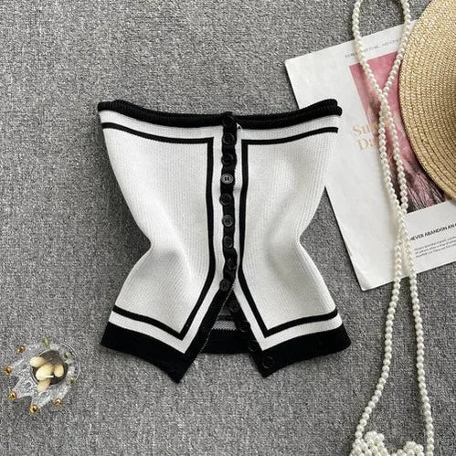 Sexy Chic Tube Knitted Slim Tanks and Camis Korean Fashion Crop Top Off Shoulder Basic Summer Women Clothes Y2k White One Size