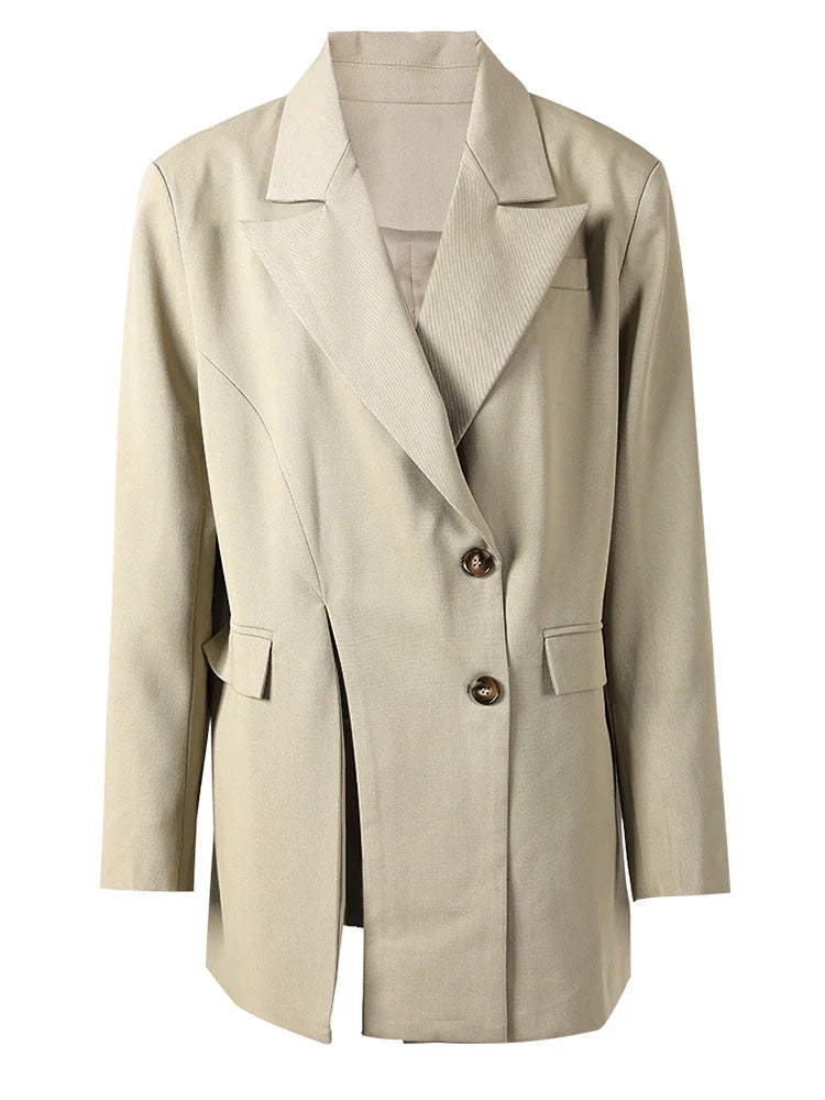 DEAT Fashion Women's Deconstructing Blazer Notched Collar Loose Single Breasted Apricot Suit Jackets Spring New 7AB368