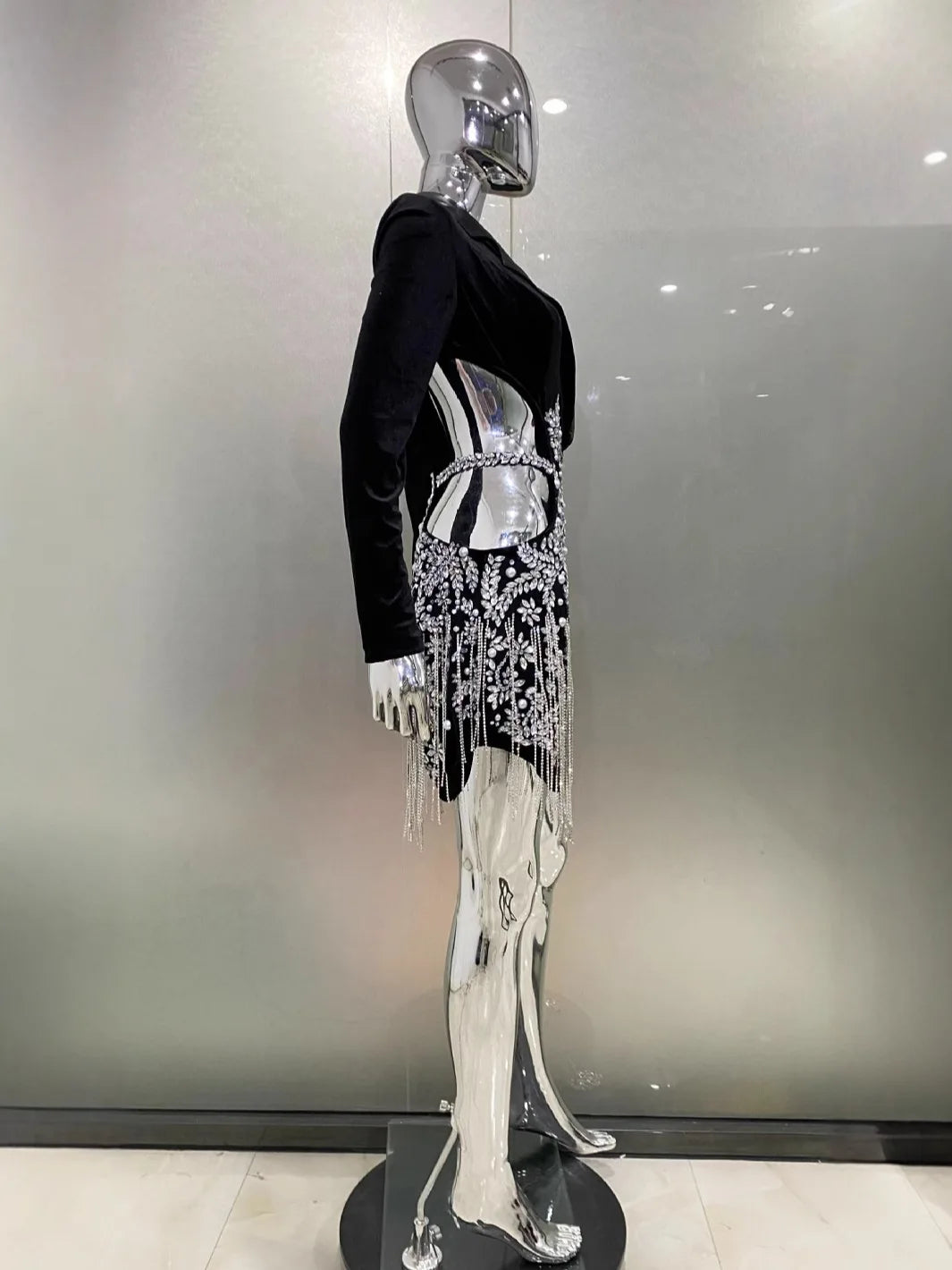 New Arrive Women Cross-Border Foreign Trade Luxury Rhinestone Fringe Sexy Hollow Suit Dress Fashion Hot Girl Party Dress