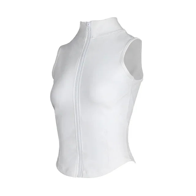 Women Sport Tops Zipper Sleeveless Yoga Shirt Girls Quick Dry Running Vest Elastic Slimming Sportwear Gym Workout Tank Top Woman WA54 White