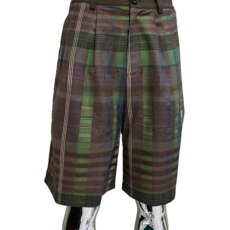 Lautaro Summer Autumn Loose Soft Thin Colorful Plaid Patchwork Shorts for Men Mens Knee Length Pants Luxury Designer Emo Clothes