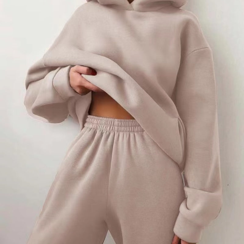 Winter Women Two Piece Sets Tracksuit Autumn Casual Solid Long Sleeve Hoodie Sweatshirts Female Oversized Trouser Pant Suit