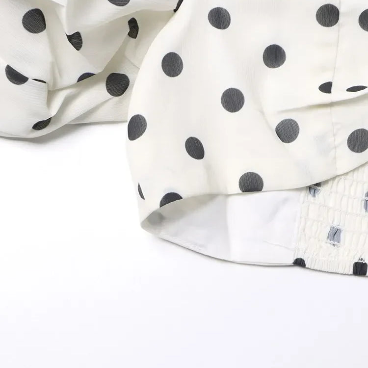 elegant Polka dot two piece sets square collar puff sleeve tops high waist split skirt chic set female fashion 2023